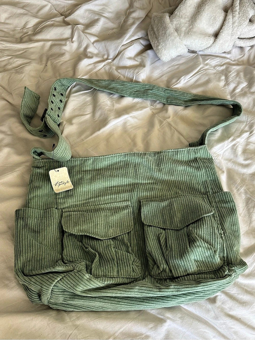 NWT Free People Carrie Cord Sling Green Shoulder Bag